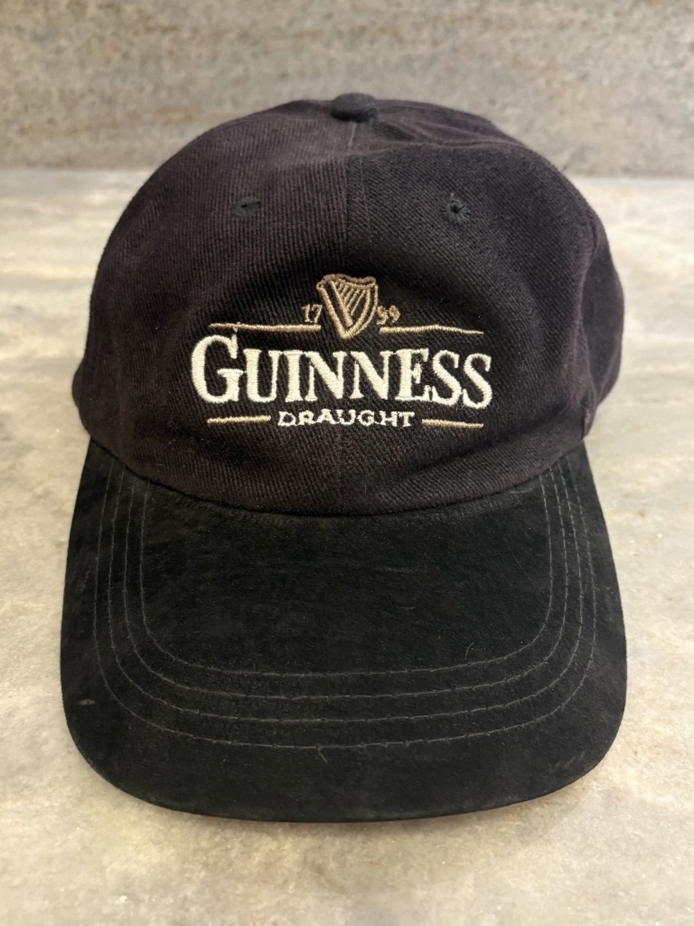 Vintage Guinness Draught Harp Logo Felt Bill Black Adjustable Cotton Hat Cap